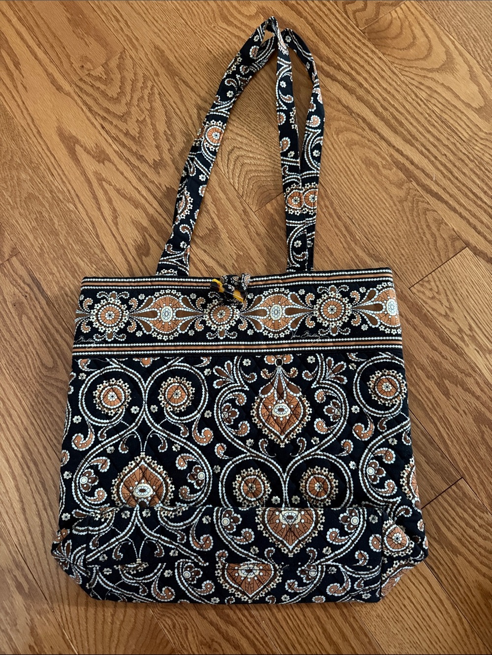 Very Bradley Quilted Black and Brown Paisley Tote Bag - Like New